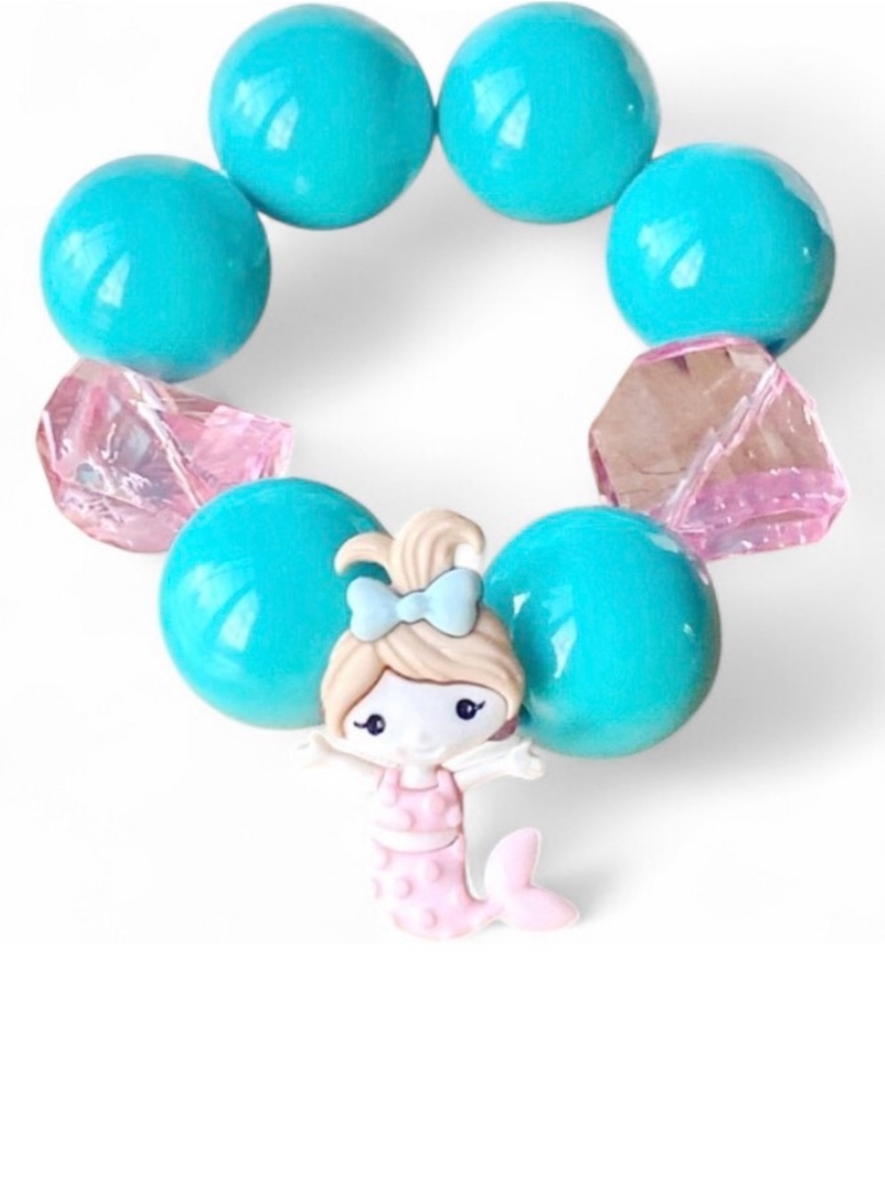 Handmade Mermaid Charm Girls Bubblegum Bead Bracelet Gift Birthday